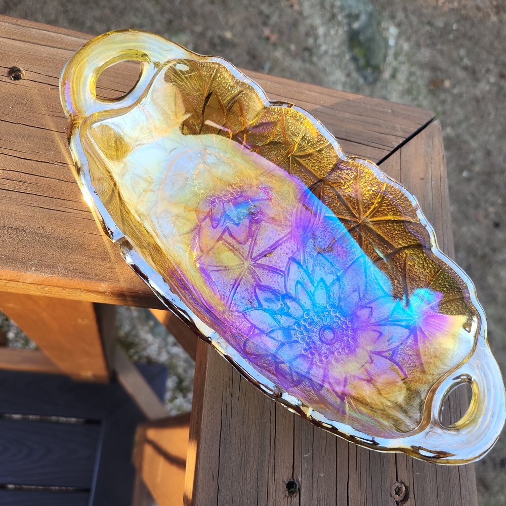 Indiana Glass Carnival Glass Lily Pons Relish Dish With Handles
